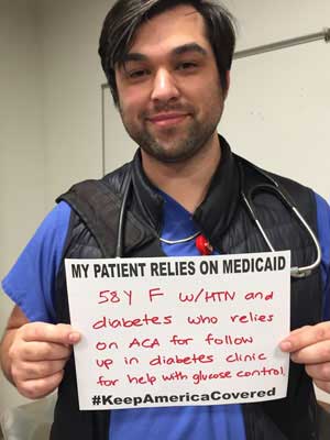 My patient relies on Medicaid: 58Y F w/HTN and diabetes who relies on ACA for follow up in diabetes clinic for help with glucose control