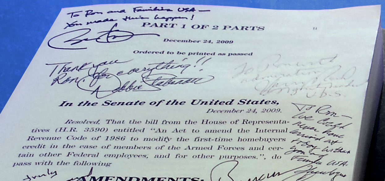 Ron Pollack received this copy of the health reform law, autographed by the Affordable Care Act's authors and champions – including President Barack Obama.