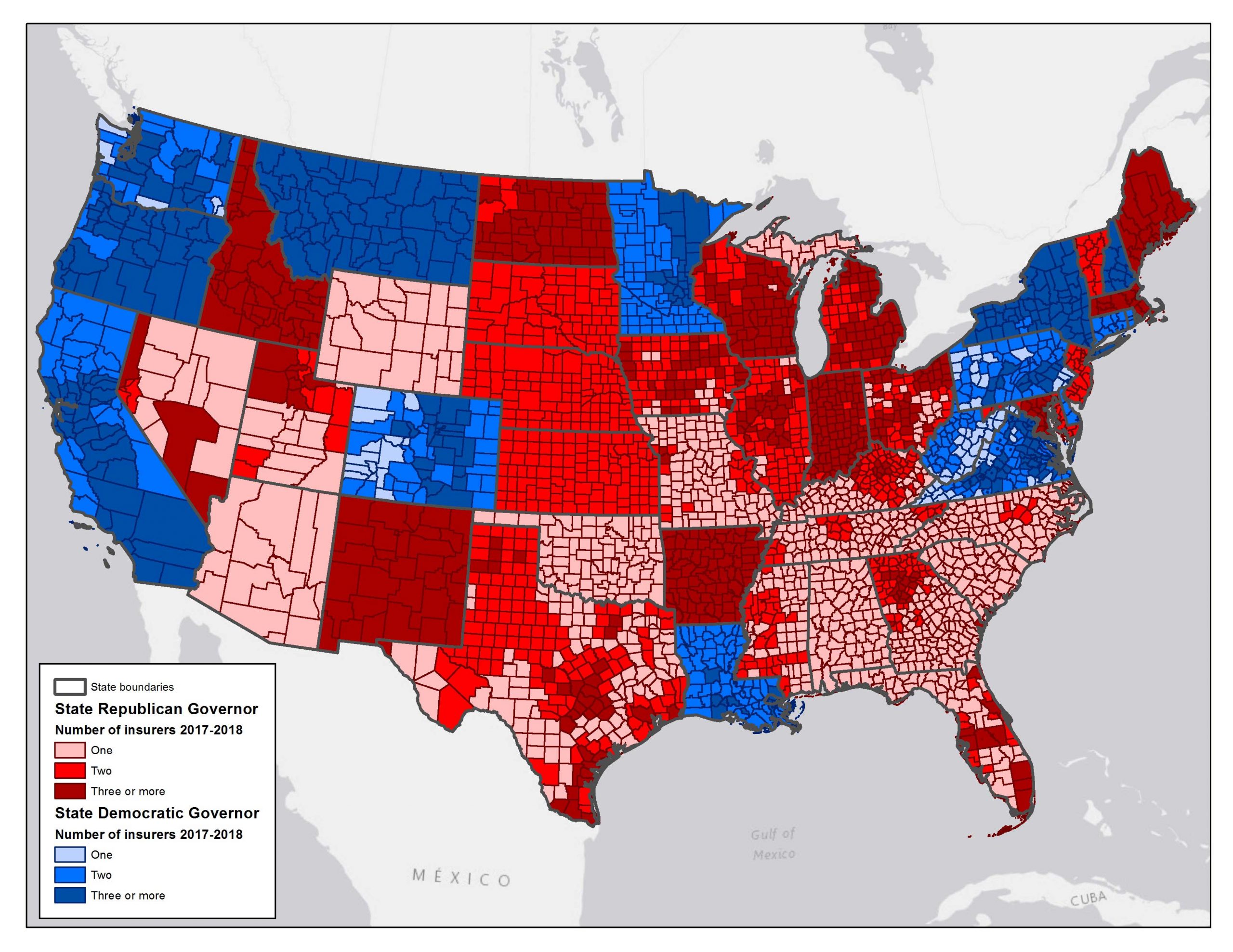 Color-coded map of the continental United States