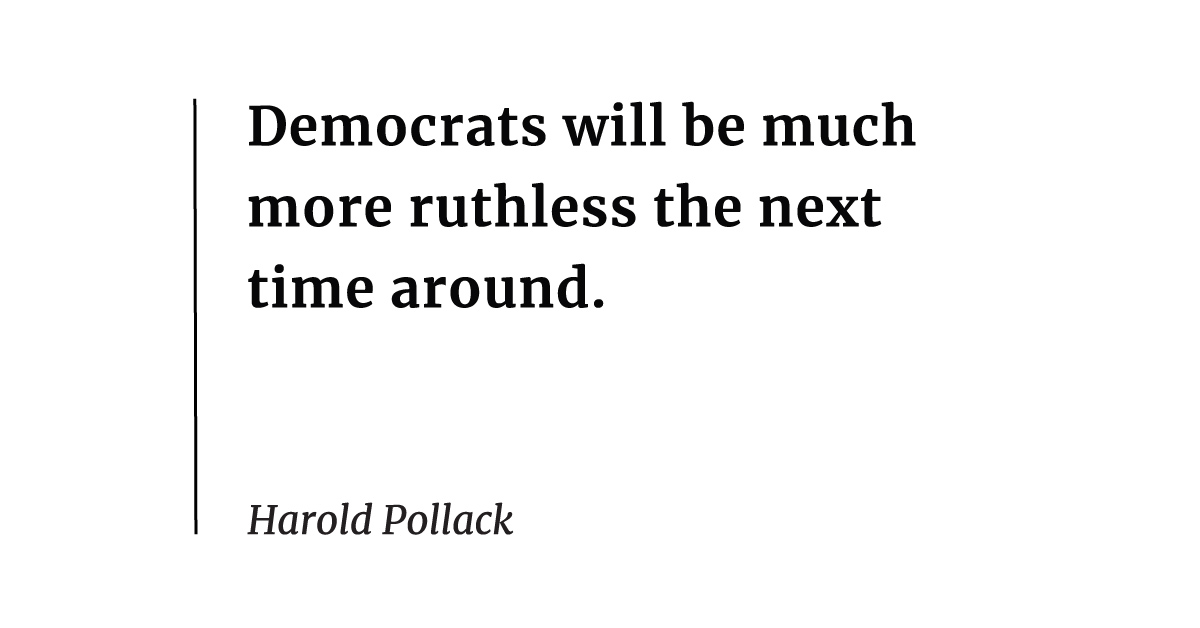 Democrats have learned from the tactics Republicans used in their bids to ram through ACA repeal bills (very nearly successful) and tax cuts (successful) via budget reconciliation, a Senate maneuver that avoids filibuster and so can enable a bill to pass with just 51 Senate votes. (That would solve the problem, highlighted by Timothy Jost, of winning over the most moderate and vulnerable Democratic senators.) “Democrats will be much more ruthless the next time around,” Pollack asserts.