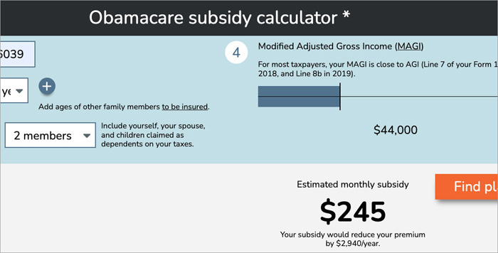 2022 Obamacare subsidy calculator