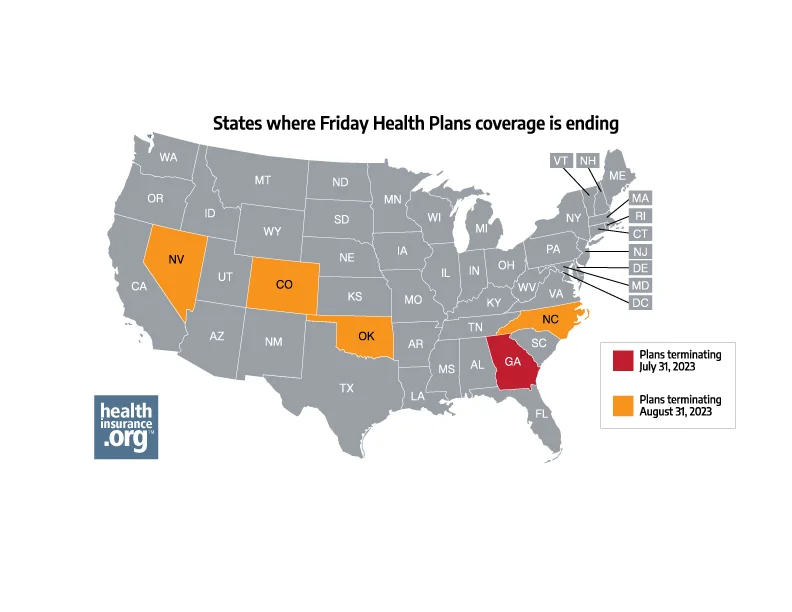 map of Friday Health Plans coverage terminations 2023