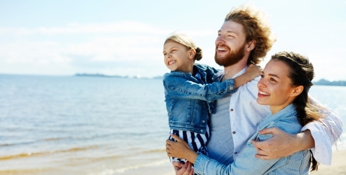 family on beach