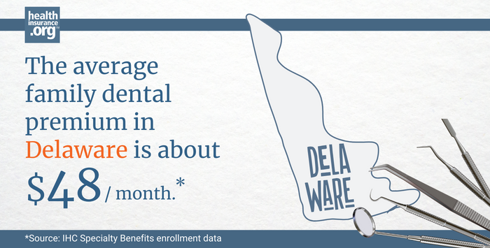 The average family dental premium in Delaware is about $48/month.