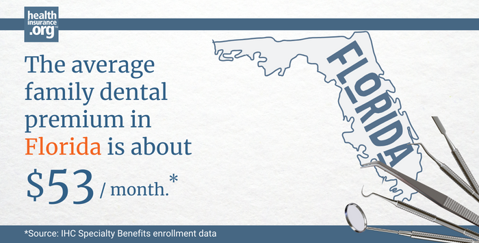 The average family dental premium in Florida is about $53/month.