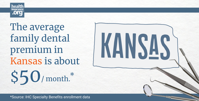 The average family dental premium in Kansas is about $50/month.