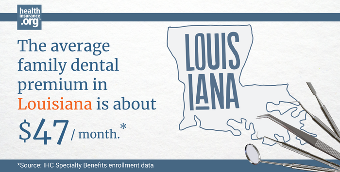 The average family dental premium in Louisiana is about $47/month.