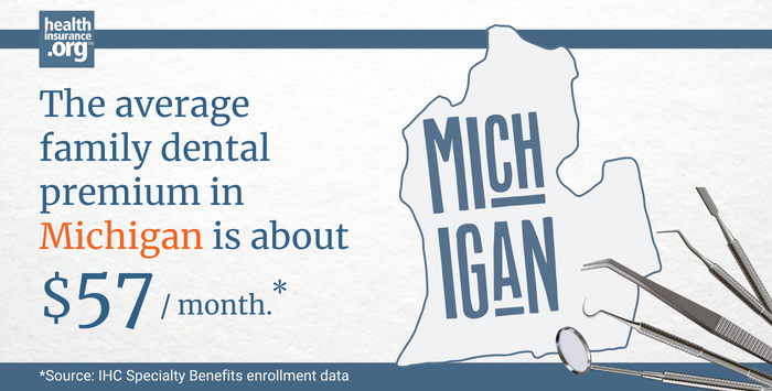 The average family dental premium in Michigan is about $57/month.