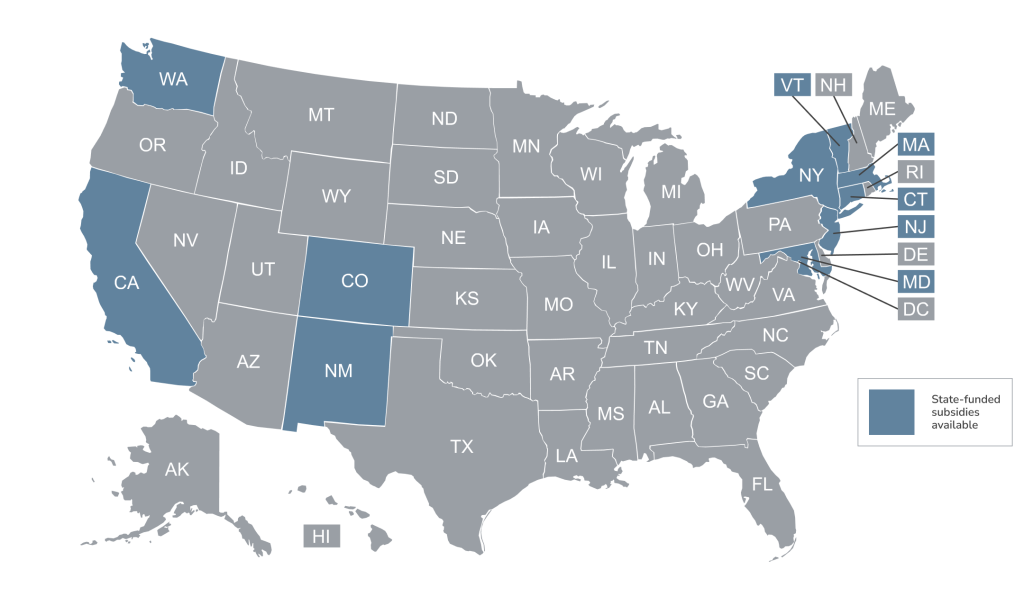 Which states offer their own health insurance subsidies?