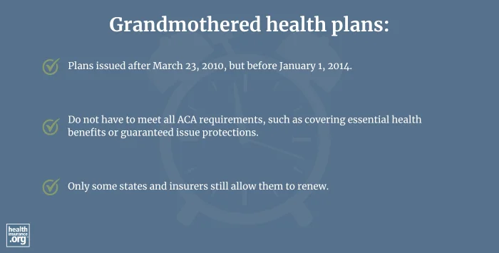 Grandmothered health plan infographic
