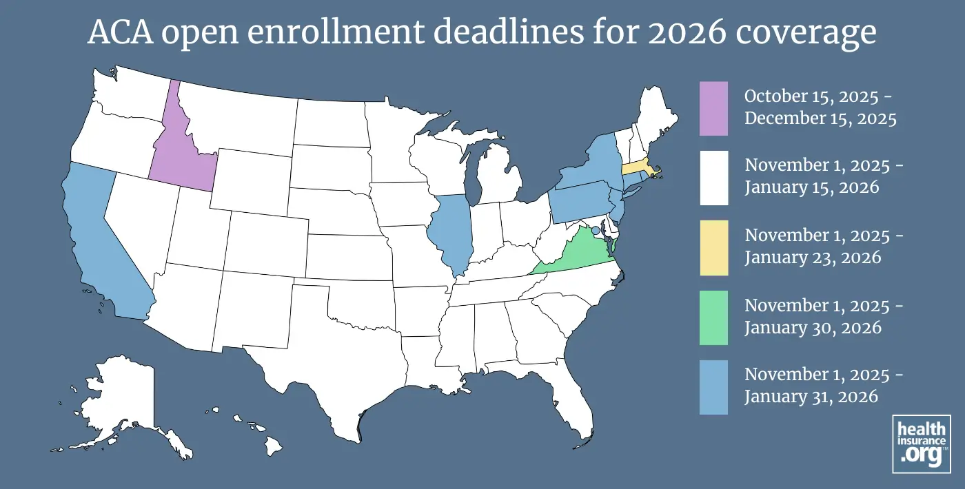 ACA open enrollment 2026 deadlines by state