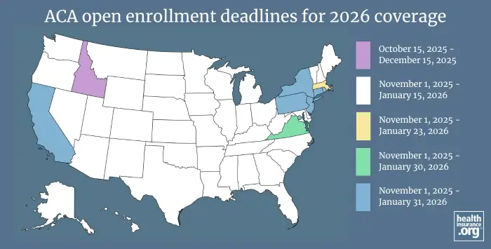 ACA open enrollment 2026 deadlines by state