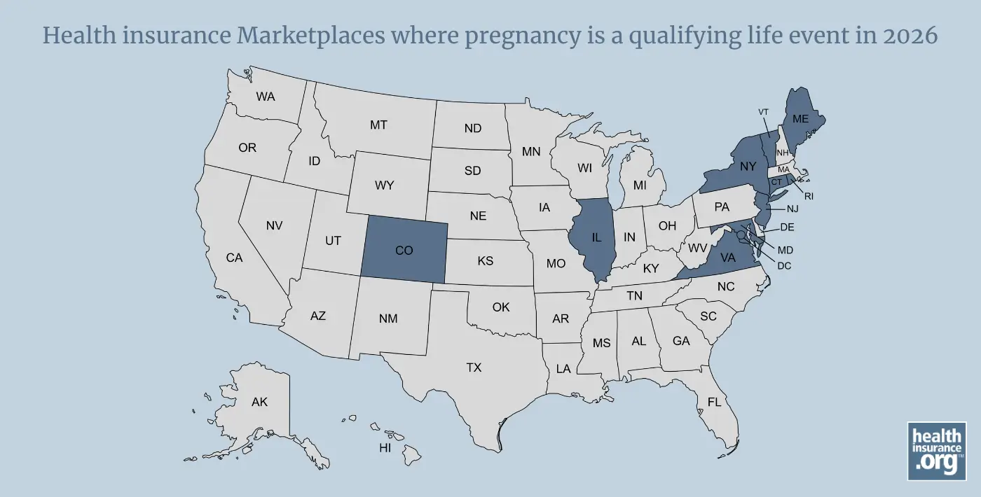 Map of state Marketplaces where pregnancy is a qualifying life event