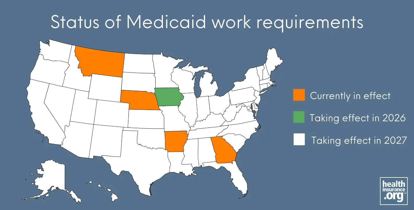 Status of Medicaid work requirements in each state.
