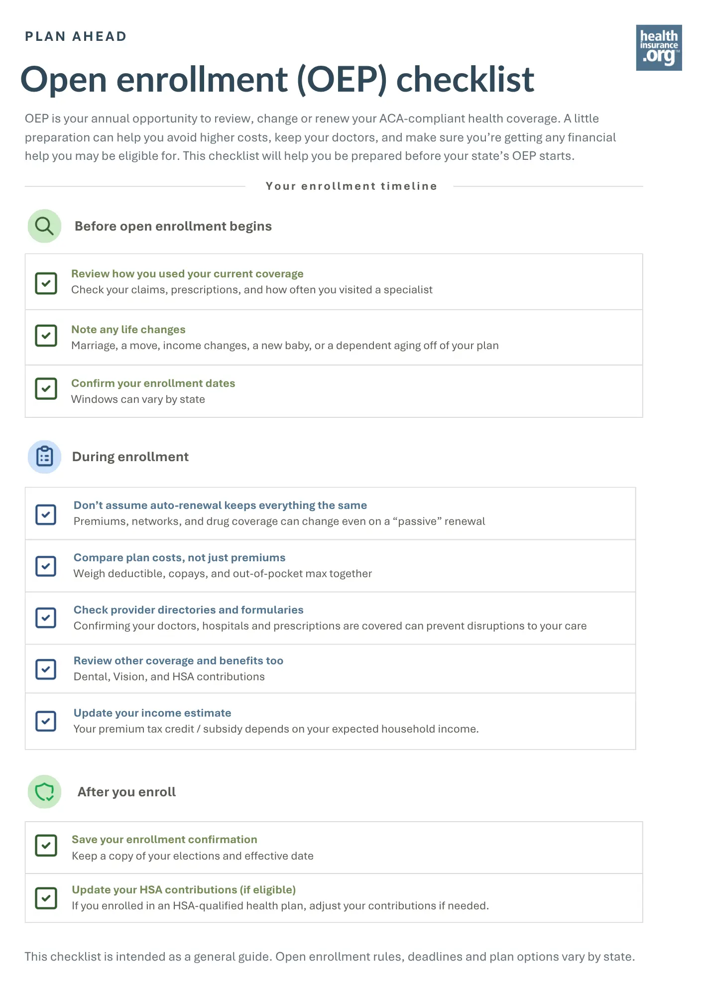 Open enrollment checklist: what to do before it begins, during enrollment, and after you enroll